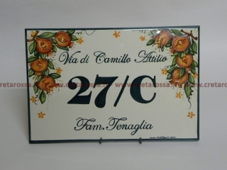 cod.art: nc21 - Mattonella in ceramica cm 20x30 con melagrane e scritta personalizzata. 